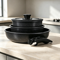 Ensemble de casseroles et poêles en céramique antiadhésives détachables, en alliage d'aluminium, modernes, durables, compatibles induction, avec couvercle en verre