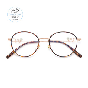 Monture de lunettes ronde Danyang S119121, monture intégrale en résine, anti-lumière bleue, unisexe, plaqué or avec design perlé - Product Image 1