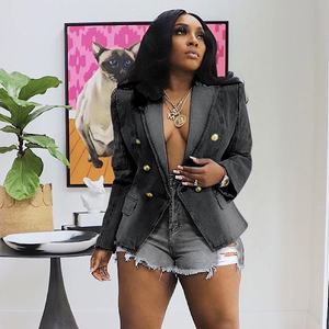 OUDINA Custom Trendy New Slim Jacken Damen Zweireiher Blazer Damen Jeans jacke - Product Image 1