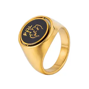 Simple Charm Male Ring 18K Gold Stainless Steel Letter P Rotating Middle Finger Rings