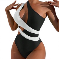 Nouveau Maillot de Bain Une Pièce Femme 2026 Tendance Color Block avec Coussinets Poitrine Spandex/Nylon Haute Élasticité Résistant à l'Usure pour la Plage