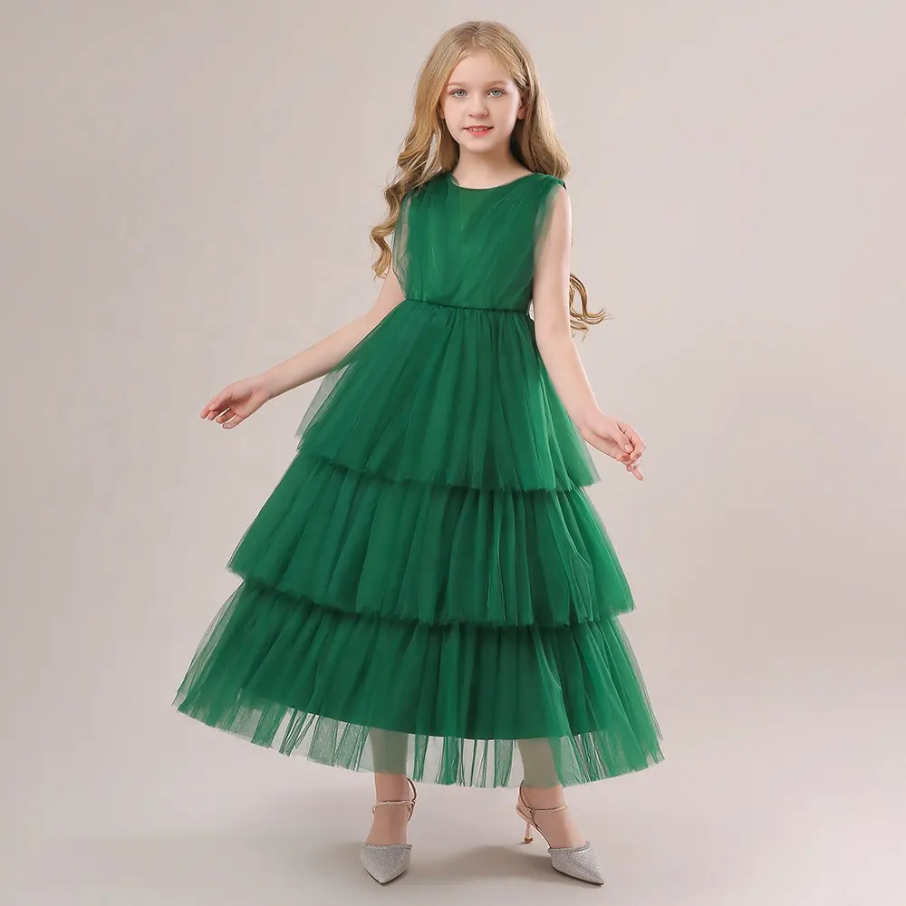 3-Layer Pleated Girls Clothes Fashion Long 15 Years Old Birthday Dress For Girl Dress