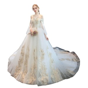 Wedding Dress Ball Gown Off Shoulder Long Sleeve Sweetheart Neckline Empire Waist White Floor Length Vintage Style - Product Image 5