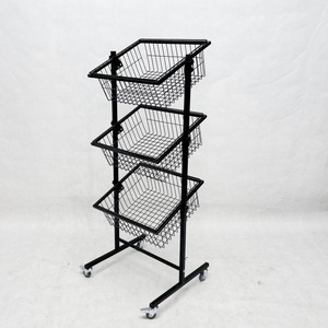 Estante de Exhibición de 3 Niveles <span class=keywords><strong>con</strong></span> <span class=keywords><strong>Ruedas</strong></span>, de Metal Negro, para Chips, Ajustable, para Almacenamiento de Snacks en Supermercados - Product Image 1
