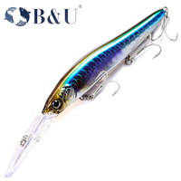Leurre de pêche dur flottant imprimé en 3D B&U JT15 110 mm 15,3 g ABS pour la pêche en eau douce, rivière, mer, bar, dorade, brochet, sandre