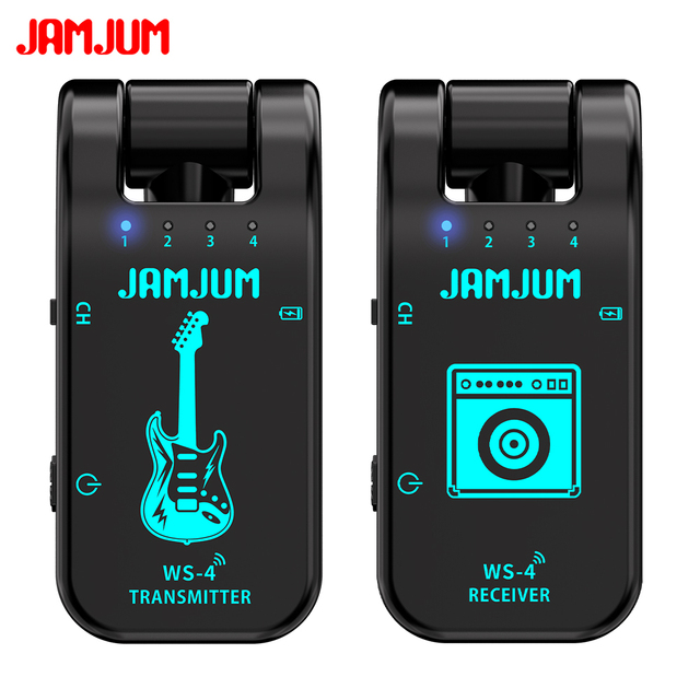 JAMJUM WS-4 2.4G Wireless Guitar Transmitter Receiver System 4 Channels 40M Range for Electric Guitar Bass