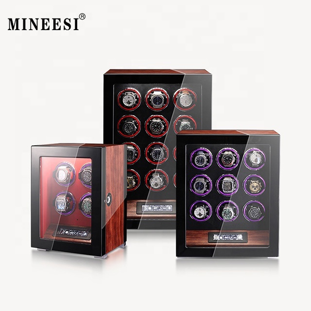 MINEESI Luxury Mechanical Automatic Watch Winder 2/4/6/9/12 Watches Storage Box Wooden Vertical Home Watch Parts LED Display