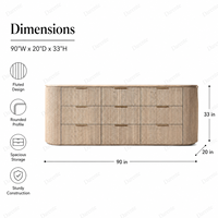 Commode haut de gamme en chêne naturel à 9 tiroirs, avec lattes cannelées, pour suite parentale de villa de luxe, grand coffre de rangement, armoire de rangement nordique