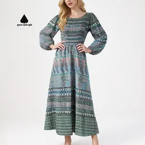 Custom summer green lady elegant casual skirts african bohemian ethiopian plus size island linen dress for women