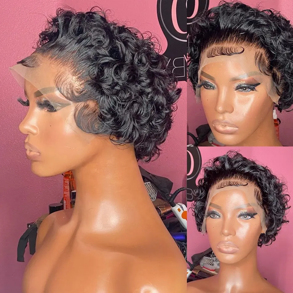 Hair Frontal Lace Wig Pixie Cut Short Bob Curly Wigs Glueless Lace Front Wholesale Virgin Brazilian Remy Wig Short Human Hair Wigs Curly Natural Lace