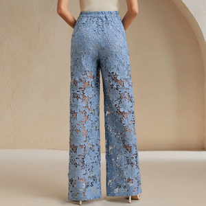 Pantalon en dentelle florale semi-transparente personnalisé pour femmes, bas décontracté élégant pour dames - Product Image 2