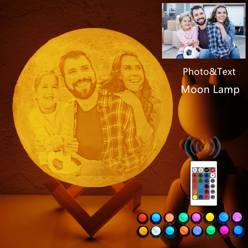 Photo/Text Custom 3D Printing Moon Lamp Night Light Customized Personalized Lunar USB Rechargeable Lamp Touch Night Light