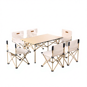 Outdoor Folding <b>Table</b> and Chair Set,Portable Camping Chair Egg Roll <b>Table</b> Aluminum Alloy Camping Picnic <b>Table</b> With Chairs - Product Image 1