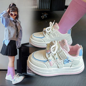 Chaussures de course décontractées pour filles printemps-automne 2025, chaussures pour enfants à semelle souple, fermeture à scratch, cuir synthétique rose/jaune clair - Product Image 6