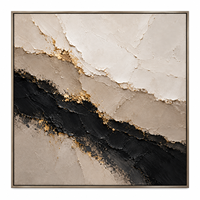 Peinture sur toile abstraite texturée géode or noir de luxe, décoration murale beige neutre pour hôtel, chambre, bureau, hall