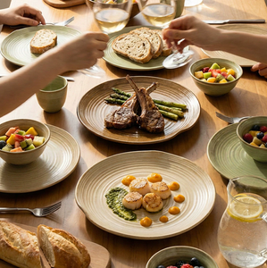 Juego de vajilla rústica de gres hecho a mano de estilo natural, plato de cerámica texturizado de 12.4 pulgadas para ensalada, pan, hogar, cocina, restaurante - Product Image 2