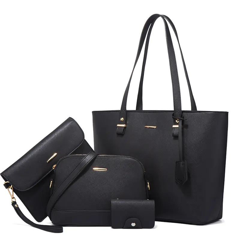 Fashionable ladies PU tote bag 4 pieces set women portable customized high quality large capacity single shoulder handbag