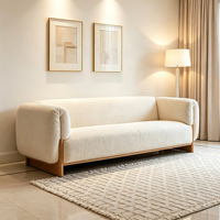 Ensemble de canapés en tissu et bois massif de style nordique moderne pour salon, combinaison de canapés créatifs en fourrure d'agneau couleur crème