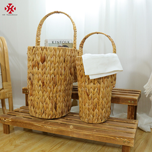 XH Set of 2 Natural Water Hyacinth <strong>Wicker</strong> Storage <strong>Stair</strong> <strong>Basket</strong> with Handle Large Magazine <strong>Basket</strong> <strong>for</strong> Home Organizing Laundry - Product Image 2