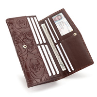 Portefeuilles en cuir à motif rose avec poche arrière Exquisite Metal Logo Purse Cash Pouch