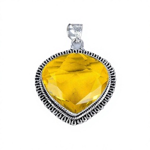 Colgante de Citrino Amarillo en Forma de Corazón, Plata de Ley 925, Hecho a Mano, Estilo Bohemio, Joyería Artesanal, Regalo de Navidad - Product Image 1