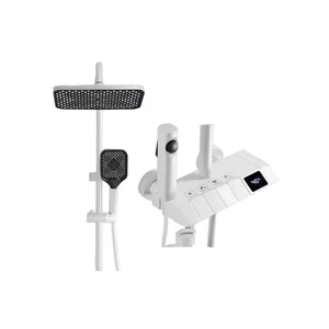 Miscelatore <span class=keywords><strong>Doccia</strong></span> Nero in Ottone con Doppia Maniglia, Acqua Calda e Fredda, Finitura Cromata Lucida, Getto Spray Morbido con Pausa, Cartuccia in Ceramica - Product Image 2
