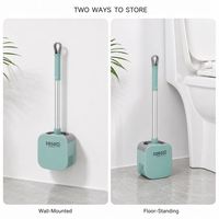 Brosse de toilette murale avec support, tête de brosse en silicone, base ventilée, sans perçage, gain de place