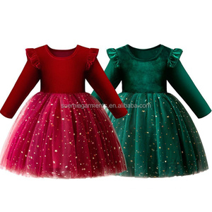 Abito da Festa per Bambine con Maniche Lunghe <span class=keywords><strong>in</strong></span> <span class=keywords><strong>Tulle</strong></span> Natalizio, Produzione Personalizzata con Basso MOQ - Product Image 1