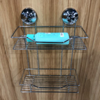 Étagères de douche d'angle doubles en silicone, adhésives, noires, pour salle de bain, avec support en acier inoxydable et barre en caoutchouc