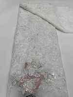 Tissu en Tulle Brodé de Dentelle - Rose Rouge Florale avec Strass et Paillettes pour Confection de Robes de Mariée et Vêtements en Usine (Vente en Gros Usine)