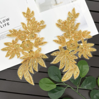 Appliques florales en sequins dorés, broderie de fleurs perlées à la main, patch en dentelle pour accessoires de col de robe