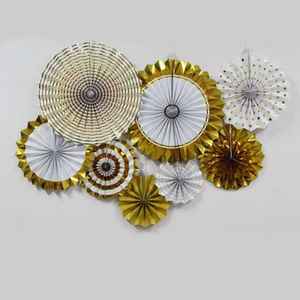 Ensemble d'éventails en <span class=keywords><strong>papier</strong></span> métallisé or rose, rosettes en <span class=keywords><strong>papier</strong></span> suspendues pour décorations de toile de fond de mariage et de fête - Product Image 2
