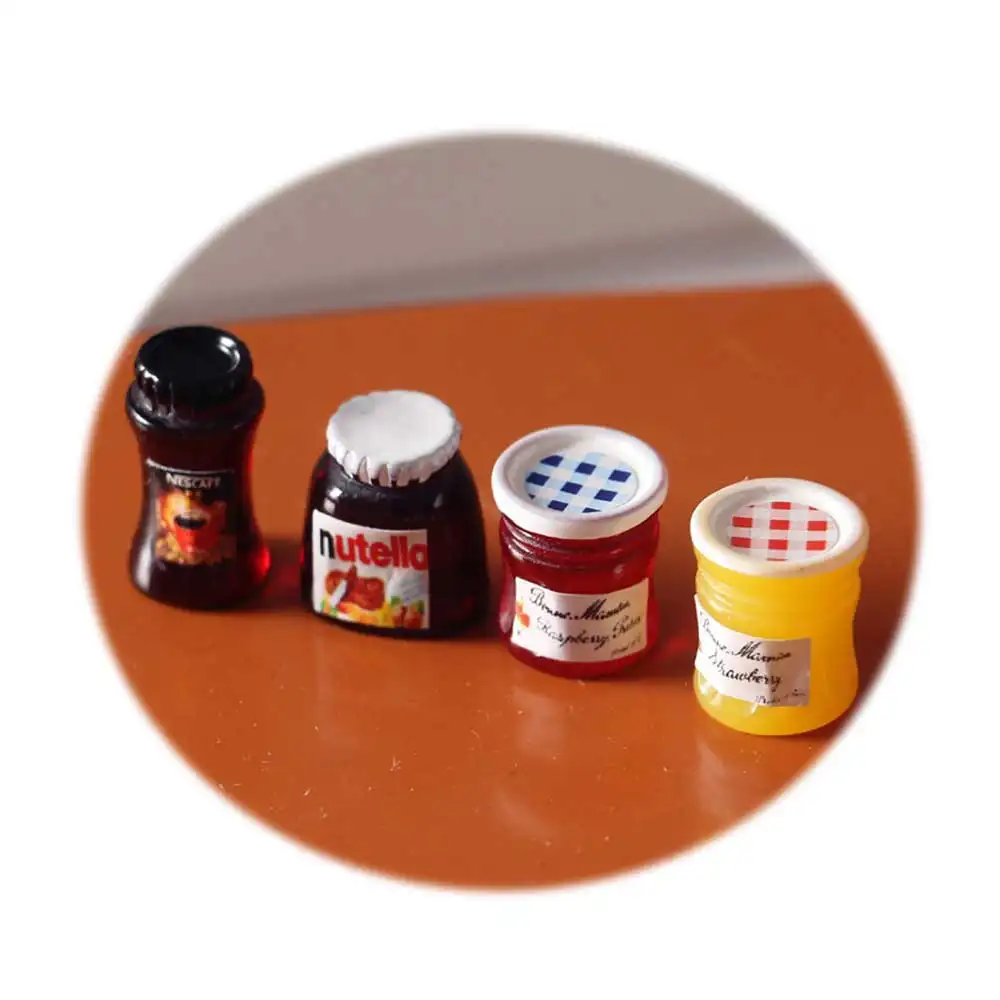 100pcs Miniatures Food Mini Salad Jam Coffee Ketchup Bottle Jar Kitchen Tableware Doll House Toys Accessories DIY Dollhouse