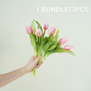 Vente en gros de 7 tulipes haut de gamme avec texture en caoutchouc souple, décorations de bureau, bouquets de fleurs pour photographie, plantes vertes simulées - Product Image 6