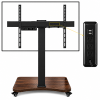 Chariot TV motorisé robuste de 60 kg, réglable en hauteur, avec prise de courant, support TV mobile pour la maison, sur roulettes avec fixation au sol