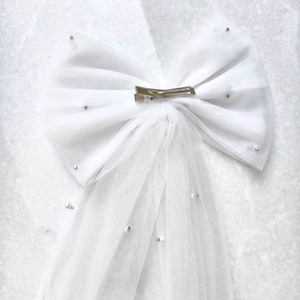 Voile <span class=keywords><strong>de</strong></span> mariée court élégant avec perles et nœud, idéal pour la mariée, la demoiselle d'honneur, accessoire <span class=keywords><strong>de</strong></span> séance photo <span class=keywords><strong>de</strong></span> mariage, cadeau romantique - Product Image 4