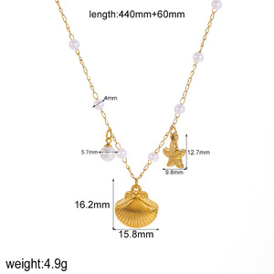 Collar con Colgante de Moda, Acero Inoxidable, Chapado en Oro de 18K, Tema Oceánico, Estrella, Concha, Perla, Joyería Casual para Mujer - Product Image 5