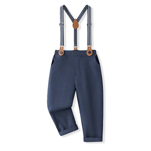 Catpapa Vente en gros Ensemble <span class=keywords><strong>3</strong></span> pièces pour garçons : Chemise blanche, <span class=keywords><strong>pantalon</strong></span> à bretelles bleu marine et nœud papillon – Tenue de cérémonie pour garçon d'honneur - Product Image 5