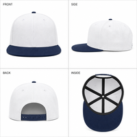 Casquette de baseball unie à visière plate, bicolore blanc et marine, en coton, 6 panneaux, réglable, avec logo personnalisé, unisexe, vente en gros, OEM, faible MOQ