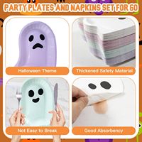 XUECE 180-teiliges Halloween-Geister Einweg-Papiergeschirr-Set Teller Servietten 4 Farben Siebdruck Nachhaltig Leichtgewichtig