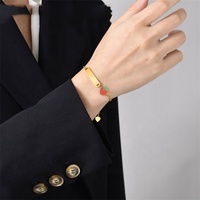 Yiwu Aceon elemen buah lucu baja tahan karat merah hijau Enamel stroberi sisi pesona pribadi anak gelang ID Bar