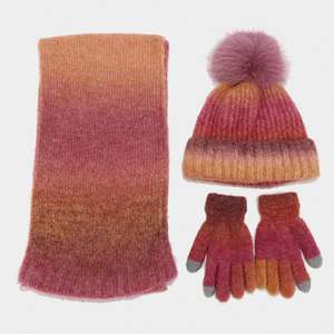 Conjunto de Gorro, Bufanda y Guantes Teñidos para Mujer 2024, Conjunto de Invierno de Tres Piezas con Gorro de Punto y Pompón de Pelo Sintético - Product Image 2