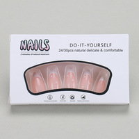 Uñas Postizas de Moda Europea y Americana, ABS, Cobertura Total, Forma de Almendra, Longitud Media, Borde Blanco Perla