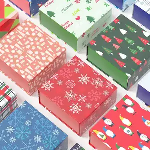 Custom Design LOGO Kleidung Weihnachten Handmade Folding Geschenk verpackung Schokoladen box Versand Weihnachts box Aufbewahrung sbox mit Band
