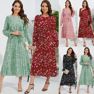 Vestido Casual de Mujer con Flores, Cuello Redondo, Corte Ajustado, Manga Larga, Diseño Plisado, Venta al Por Mayor, Novedad 2026 - Product Image 1