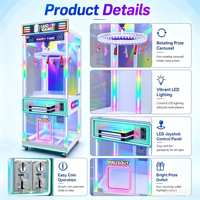 Distributeur de prix commercial à 60 pinces avec lumière néon LED, carrousel rotatif, jeu d'arcade à monnayeur