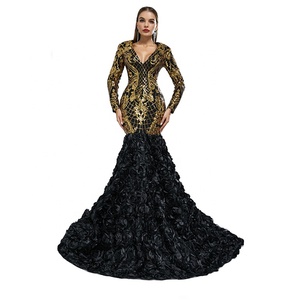 slim fit dress slacks Deep V-neck Long Sleeves Gold Sequin Long Mermaid Evening Prom Dresses –  MarryLover main image 0