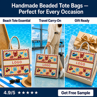 Sac fourre-tout de voyage rayé perlé, sac à main de plage en toile cerise avec nœud d'été, sac à perles personnalisé, vente en gros