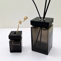 Bouteille diffuseur à roseaux en verre dépoli noir de 50 ml et 100 ml, personnalisable en gros, vide, pour huiles essentielles et arômes, avec bouchon