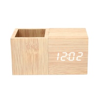 Nouveauté bureau bureau stylo support table porte-stylo en bois led réveil numérique température